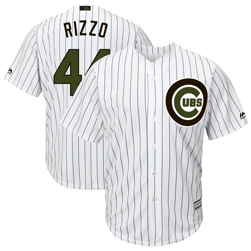 Cubs #44 Anthony Rizzo White(Blue Strip) New Cool Base 2018 Memorial Day Stitched MLB Jersey - Click Image to Close
